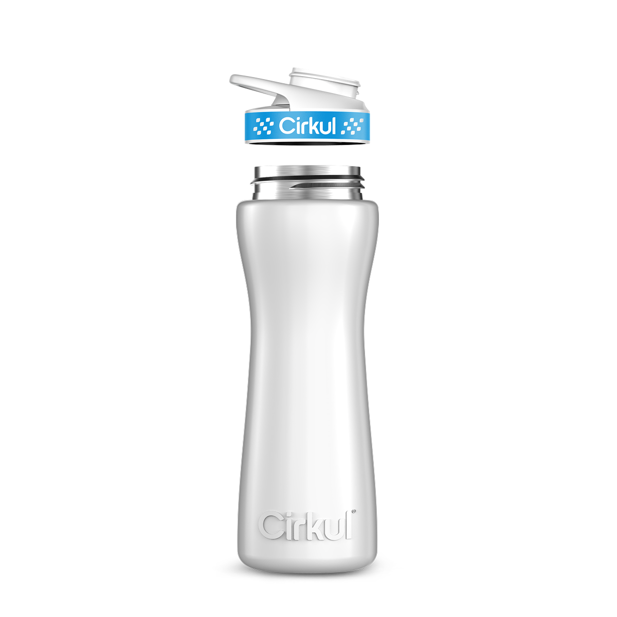 22oz. White Stainless Steel Bottle with Blue Comfort Grip Lid